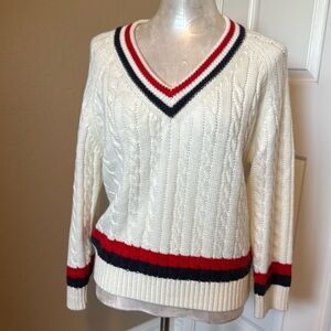 Aviva On Earth Women’s Vneck Cable knit Sweater Like New wool blend size 38